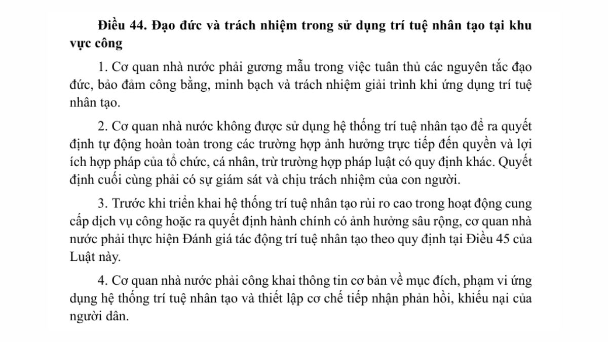 Luật trí tuệ nhân tạo AI- Chương 5 điều 44