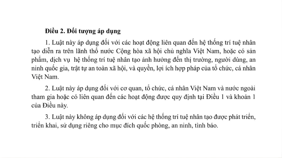 Luật trí tuệ nhân tạo AI- Chương 1 điều 2