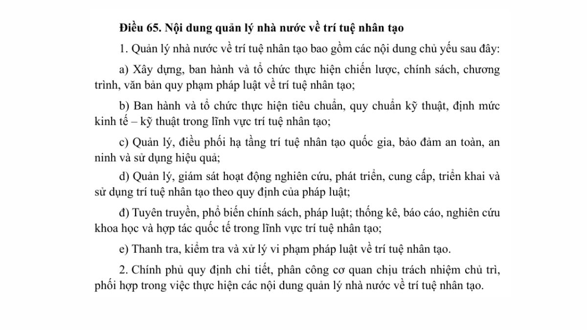Luật trí tuệ nhân tạo AI- Chương 9 điều 65