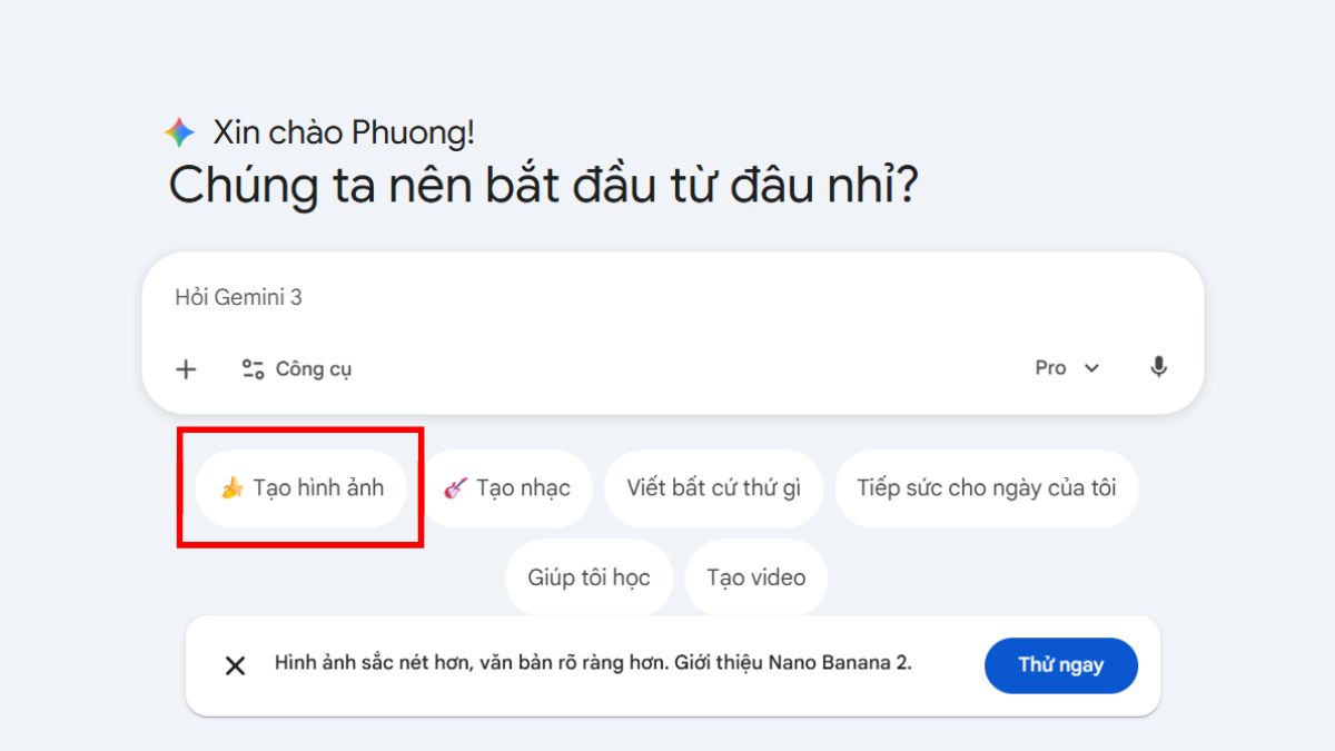 Hướng Dẫn Cách Sử Dụng Nano Banana 2 bước 1
