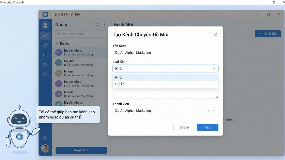 Lợi Ích Của Phần Mềm Chat Nội Bộ Cho Doanh Nghiệp- Tạo kênh chuyên đề theo nhóm dự án
