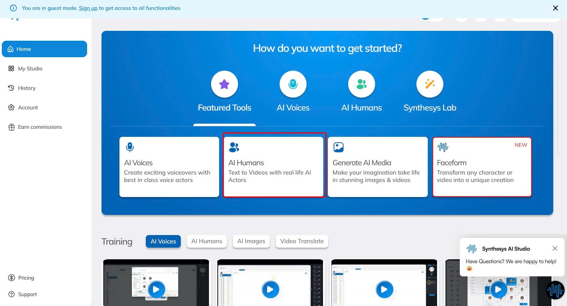 Hướng dẫn cách sử dụng Synthesys AI- AI Humans bước 1