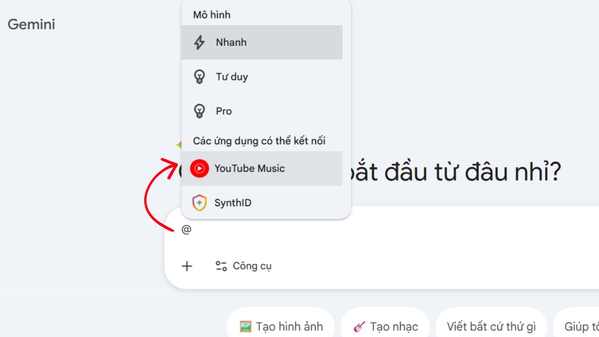 Hướng Dẫn Cách Tìm Kiếm Nhạc Youtube Music Trên Gemini bước 2