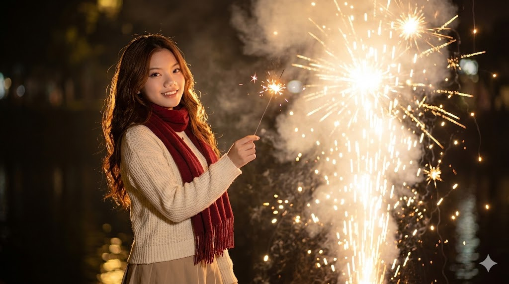 Prompt Câu Lệnh 10 Tạo Ảnh Chân Dung Selfie Pháo Bông Bằng AI 