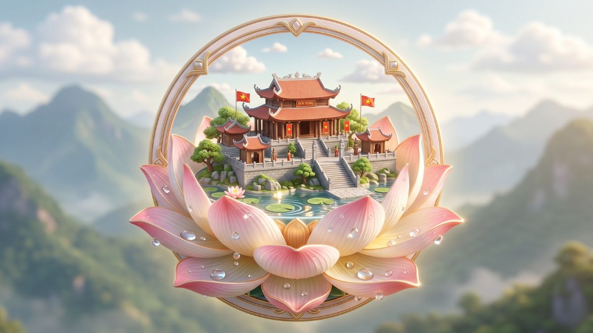 Mẫu Icon Giỗ Tổ Hùng Vương Đẹp- Hoa Sen và Đền Hùng