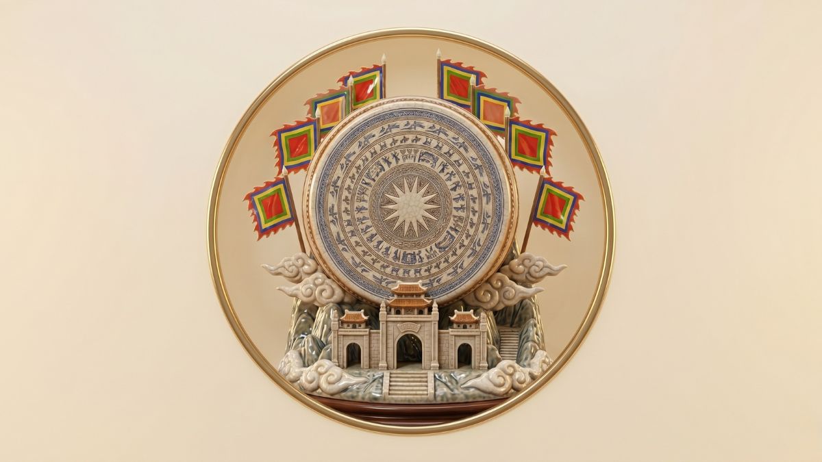 Mẫu Icon Giỗ Tổ Hùng Vương Đẹp- Quốc Kỳ và trống đồng