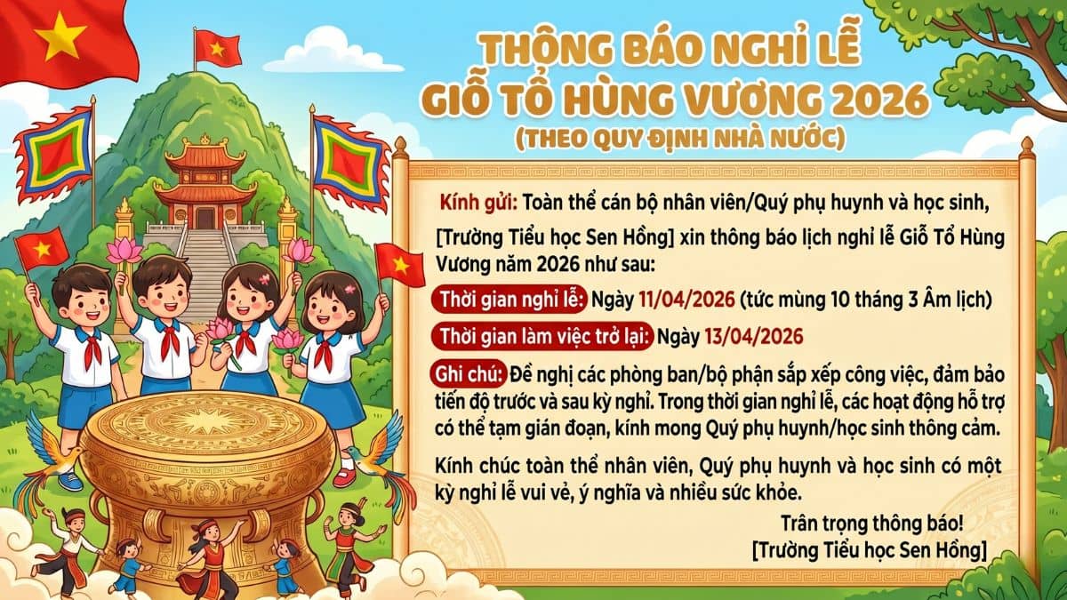 Mẫu Thông Báo Nghỉ Lễ Giỗ Tổ Hùng Vương- Mẫu trường học