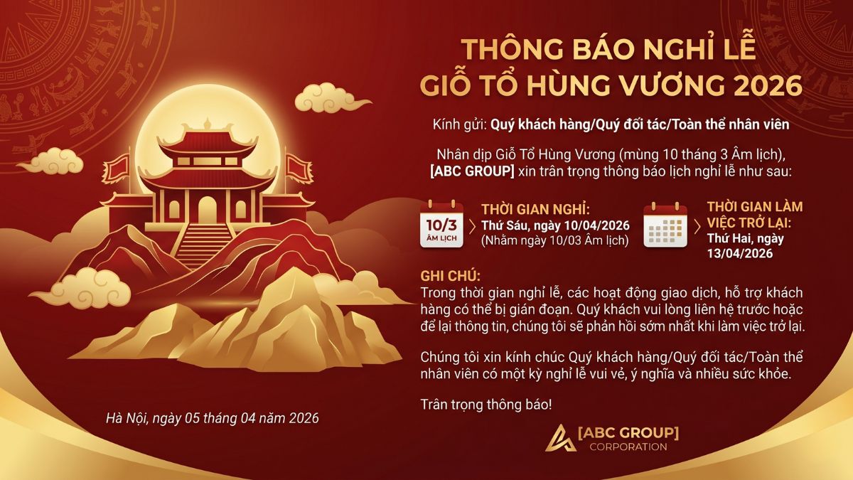 Mẫu Thông Báo Nghỉ Lễ Giỗ Tổ Hùng Vương- Mẫu doanh nghiệp trang trọng
