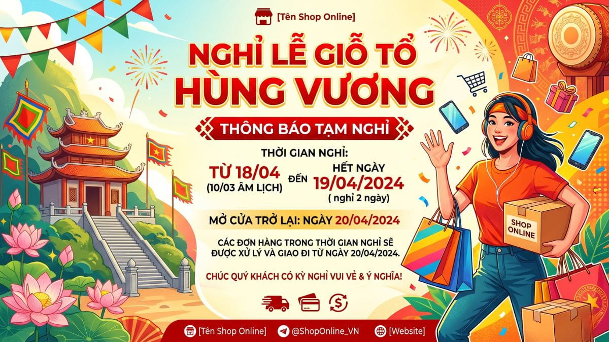 Mẫu Thông Báo Nghỉ Lễ Giỗ Tổ Hùng Vương- Mẫu cửa hàng nhỏ