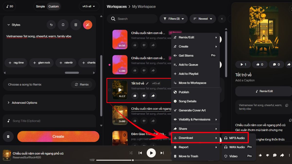 Tạo Nhạc Tết Bằng AI Suno bước 6