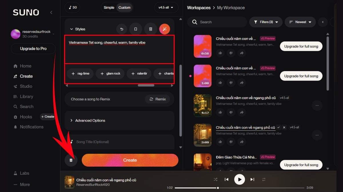 Tạo Nhạc Tết Bằng AI Suno bước 4