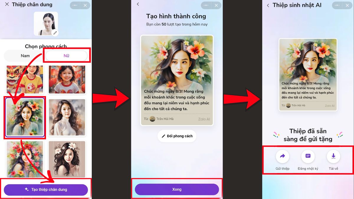Hướng Dẫn Cách Tạo Thiệp Chúc 8/3 Bằng Zalo AI bước 3.3