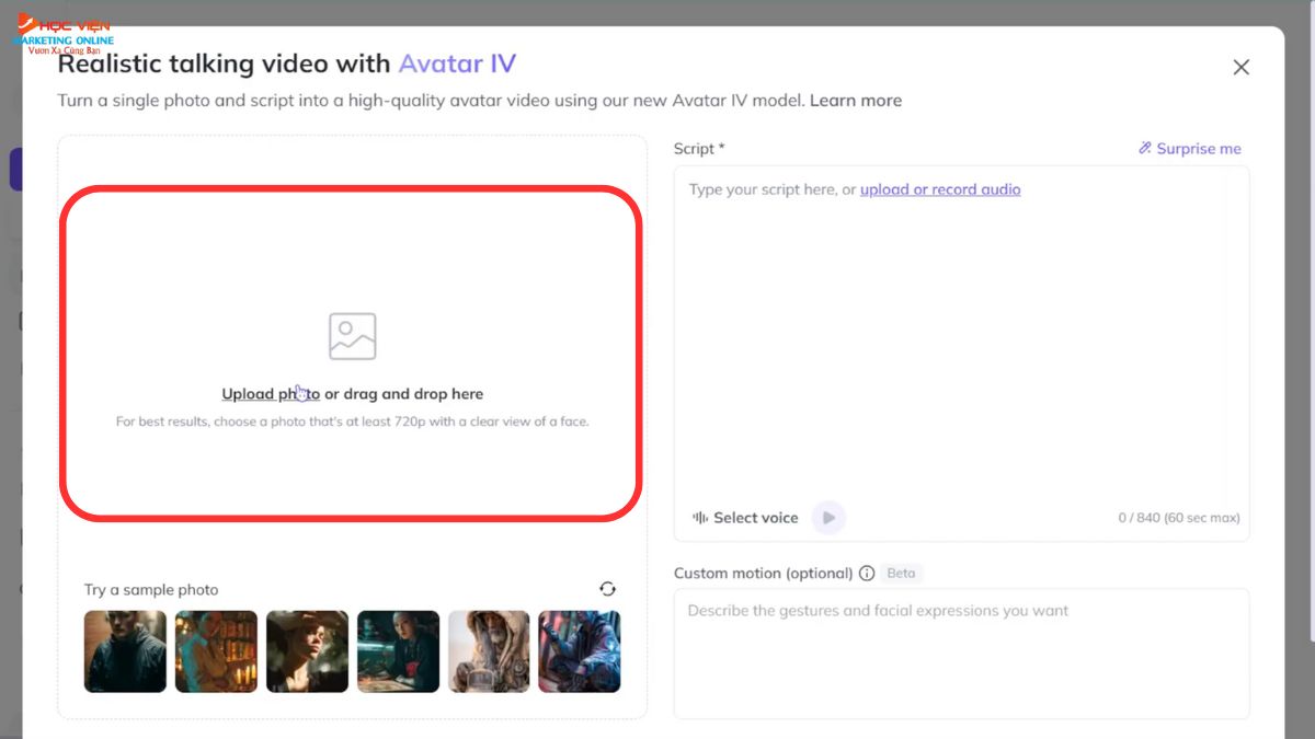 Hướng Dẫn Cách Tạo Video Nói Chuyện Bằng AI bước 2.1