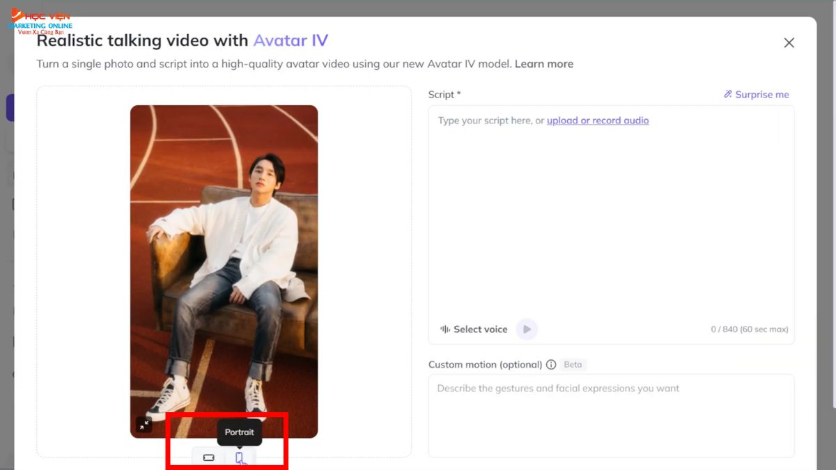 Hướng Dẫn Cách Tạo Video Nói Chuyện Bằng AI bước 2.2