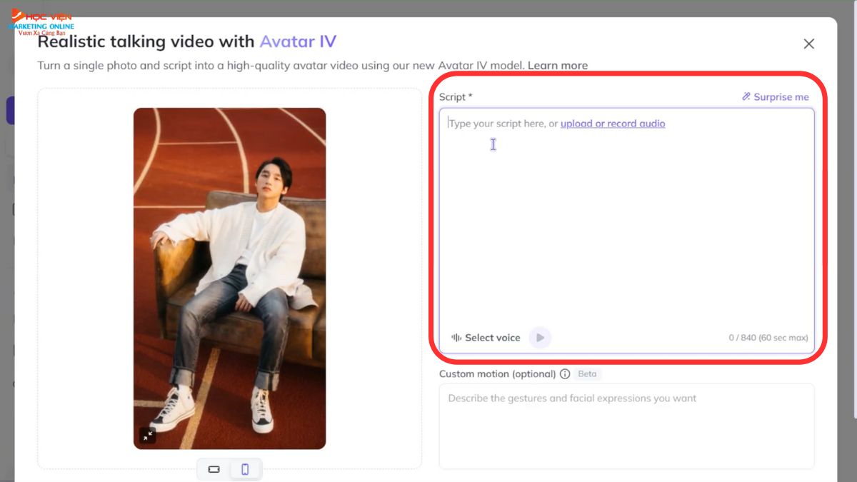 Hướng Dẫn Cách Tạo Video Nói Chuyện Bằng AI bước 3