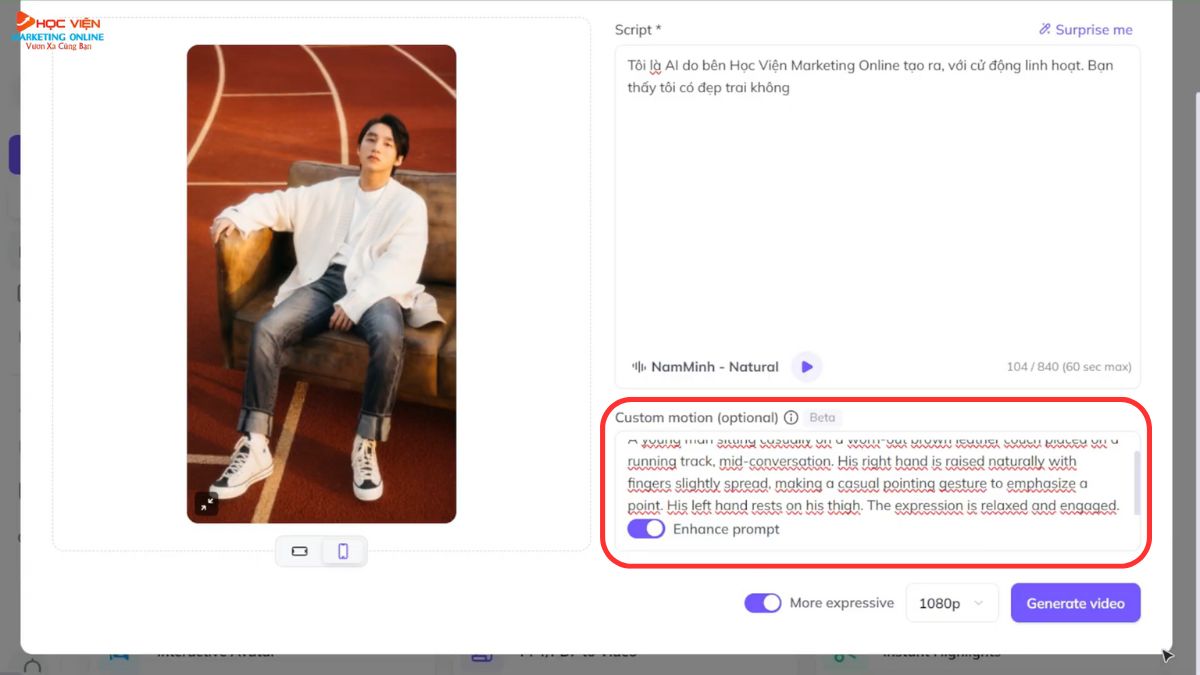 Hướng Dẫn Cách Tạo Video Nói Chuyện Bằng AI bước 5