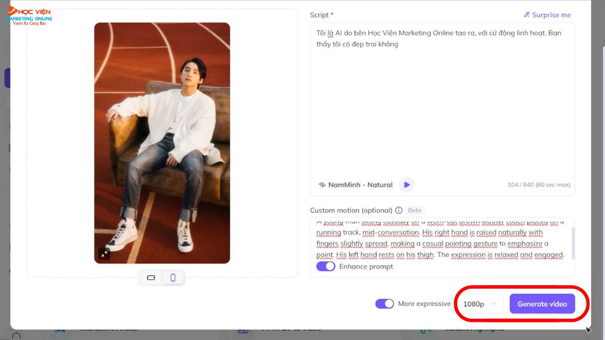 Hướng Dẫn Cách Tạo Video Nói Chuyện Bằng AI bước 6