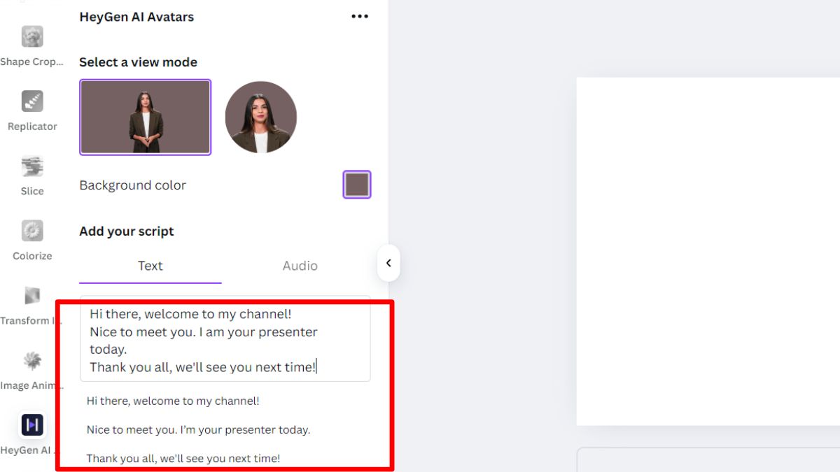 Cách Tạo Video Nhân Vật Nói Chuyện Bằng AI Trên Canva bước 3.1