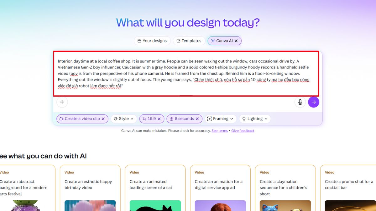 Hướng Dẫn Cách Tạo Video Veo 3 Trên Canva bước 2.1