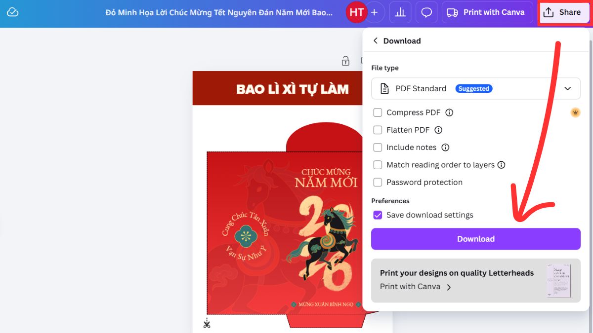 Hướng Dẫn Cách Thiết Kế Bao Lì Xì Tết Bằng Canva bước 4