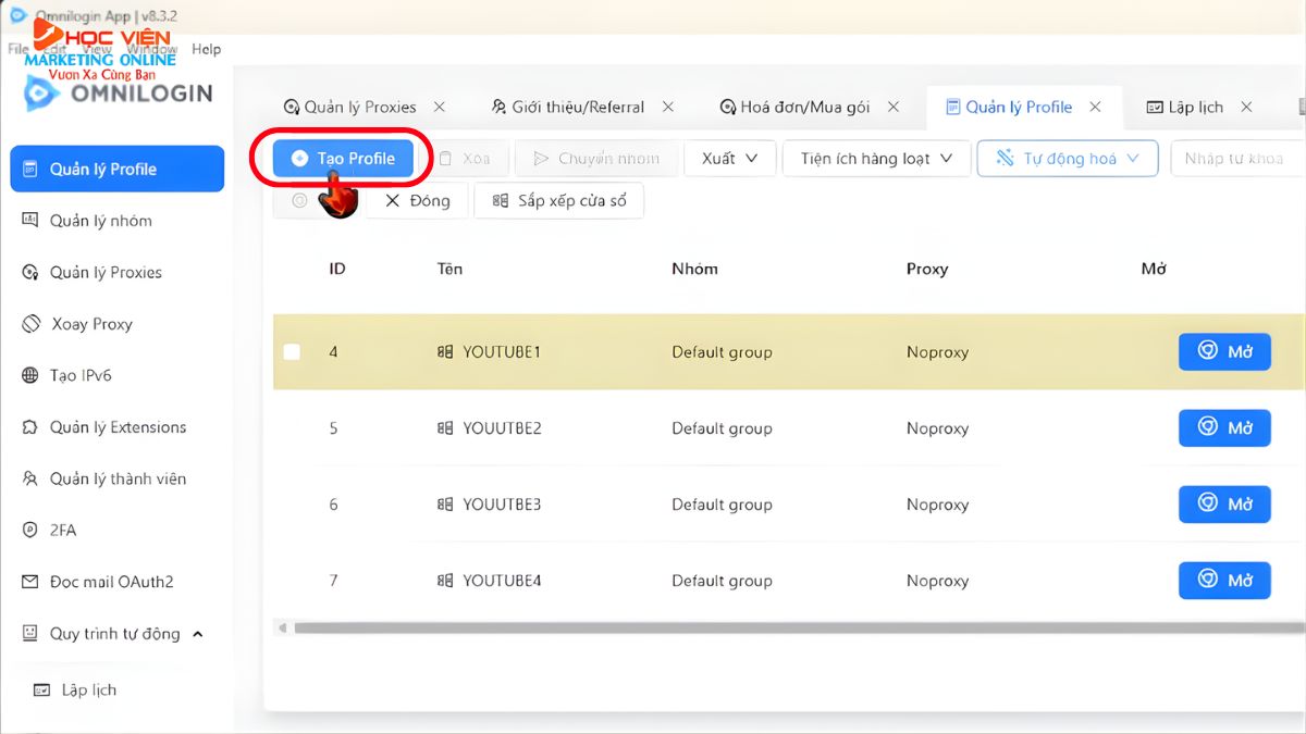 Hướng Dẫn Cách Sử Dụng Antidetect Browser OmniLogin- Tạo profile mới bước 1