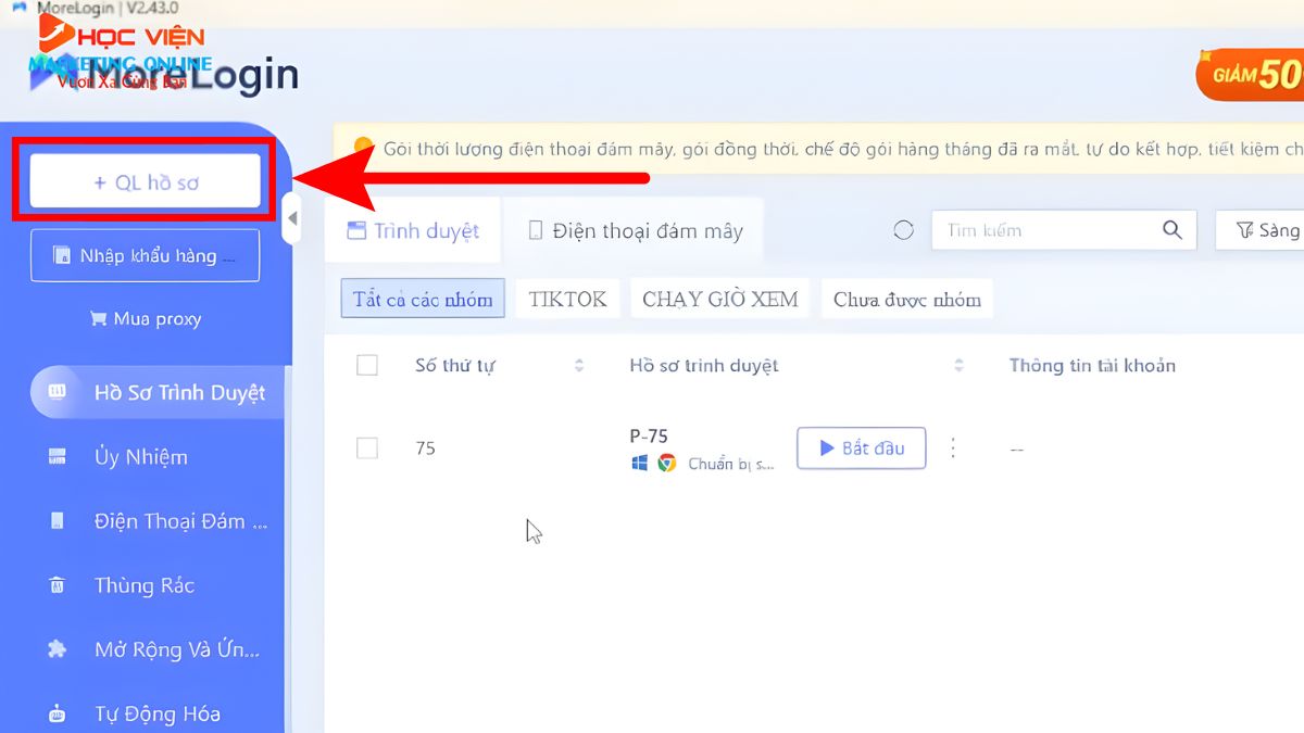 Cách Sử Dụng Antidetect Browser Morelogin Miễn Phí- Tạo hồ sơ trình duyệt mới bước 1