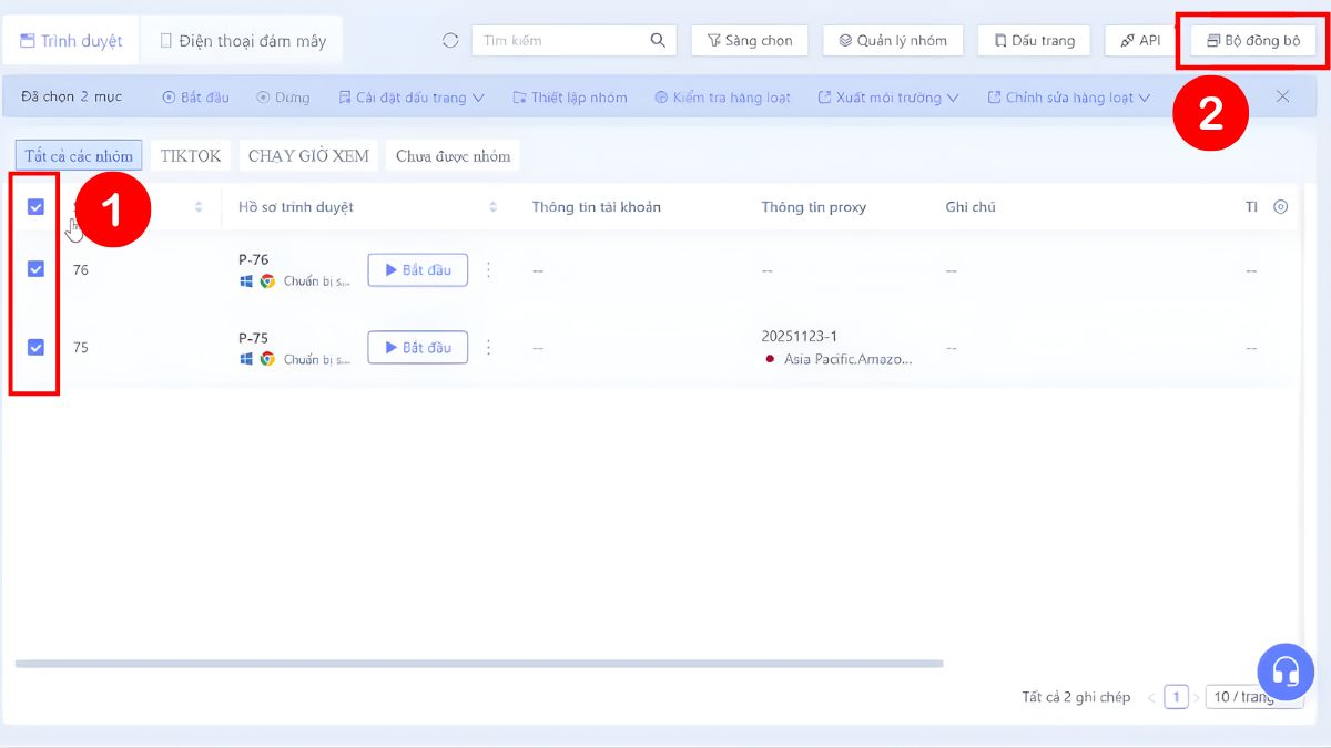 Cách Sử Dụng Antidetect Browser Morelogin Miễn Phí- Sử dụng tính năng đồng bộ hóa bước 2