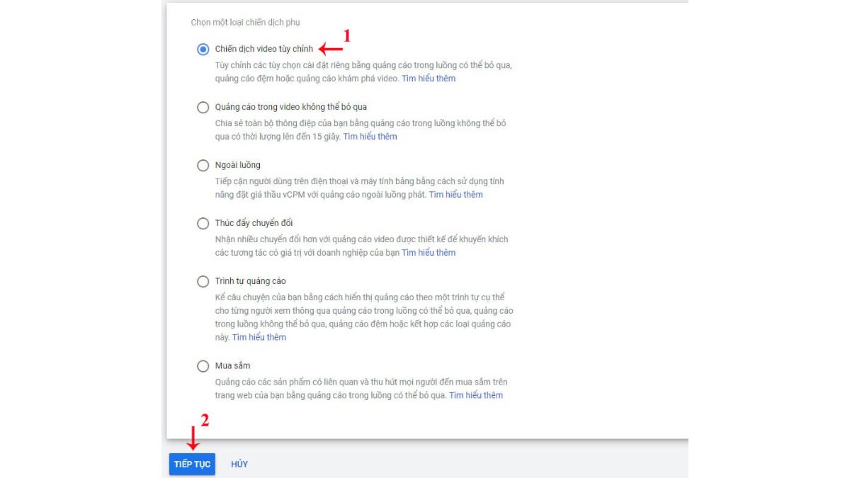 Hướng dẫn cách chạy quảng cáo Youtube hiệu quả- Tạo chiến dịch mới bước 4
