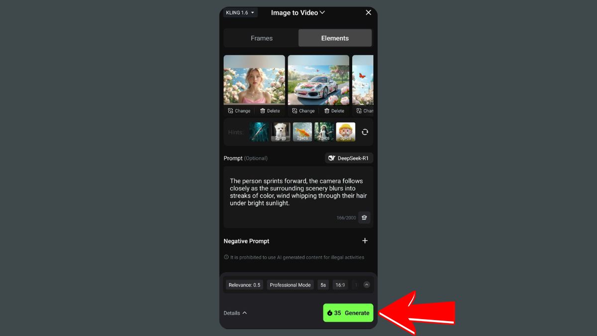 Cách chuyển ảnh thành video bằng AI trên điện thoại với Kling AI bước 3 tính năng Elements 5
