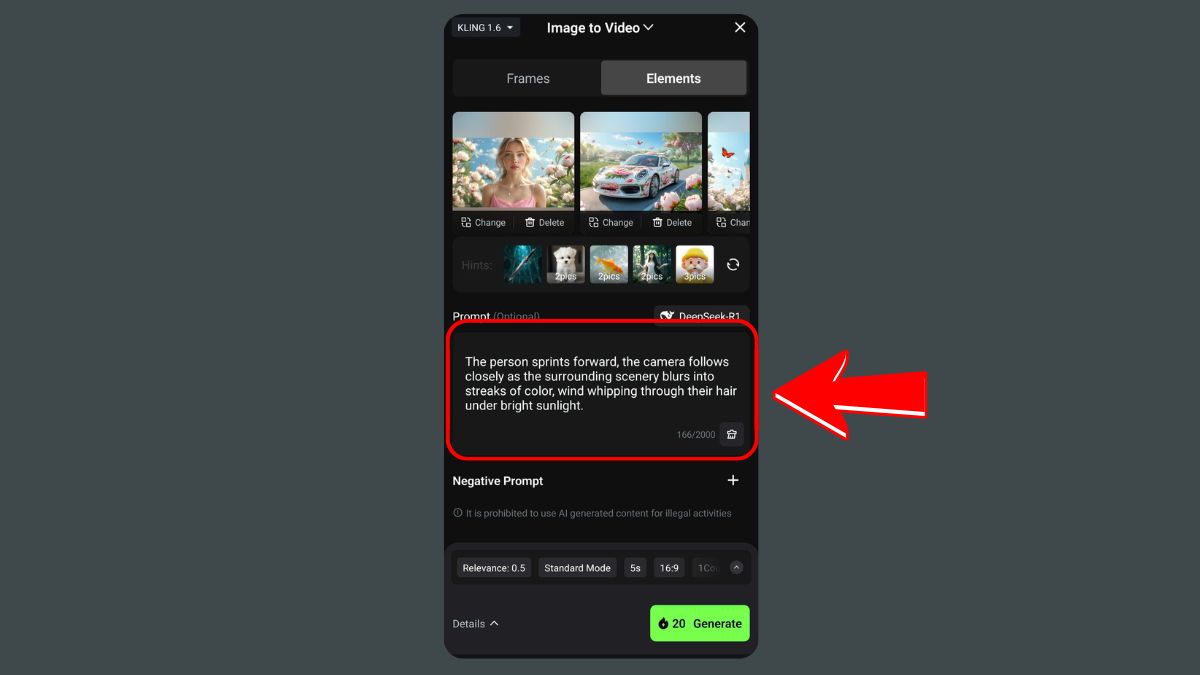 Cách chuyển ảnh thành video bằng AI trên điện thoại với Kling AI bước 3 tính năng Elements 2