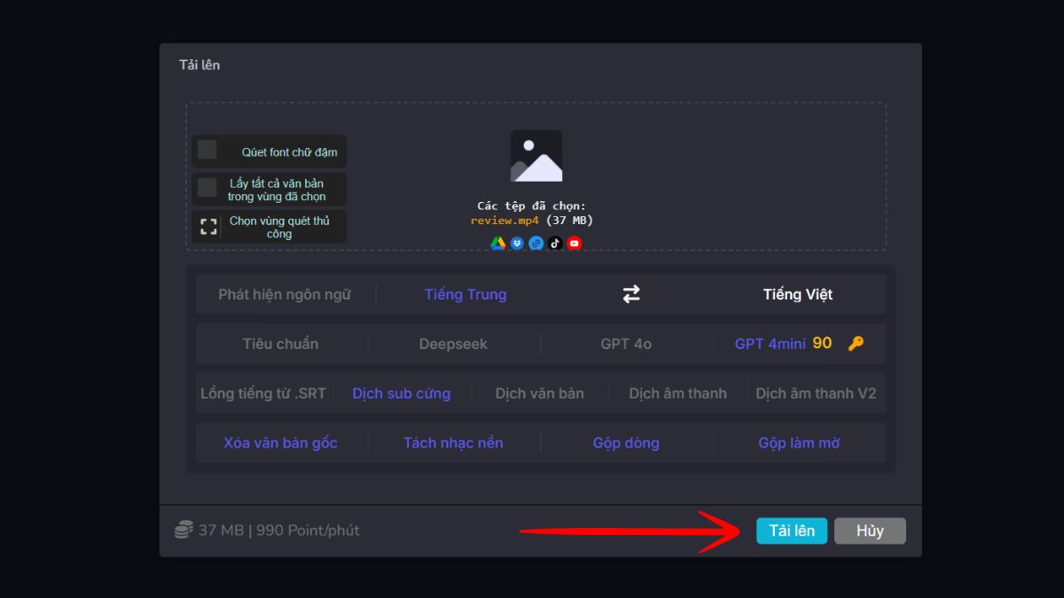 Cách làm video review phim bằng AI miễn phí với công cụ Dichtudong bước 5.1
