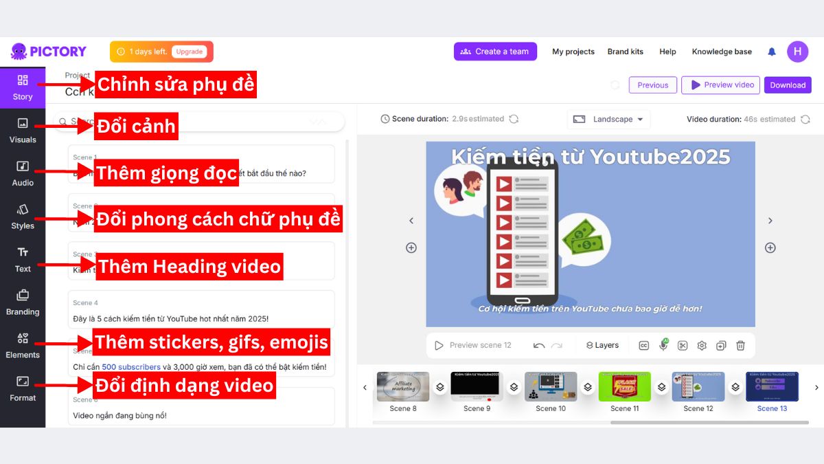 Công cụ làm video Youtube bằng AI- Hướng dẫn sử dụng Pictory bước 5.1