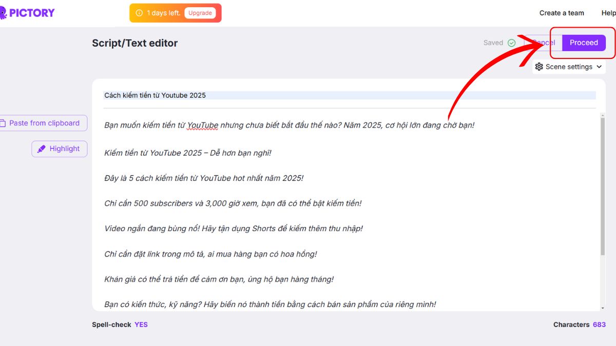 Công cụ làm video Youtube bằng AI- Hướng dẫn sử dụng Pictory bước 4