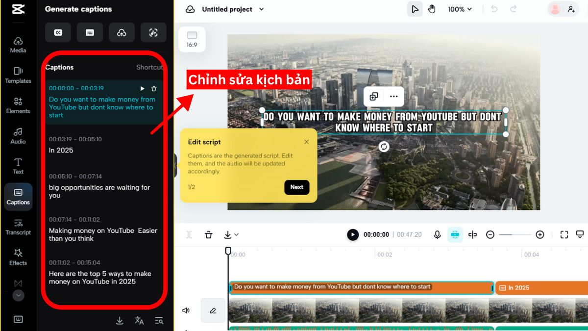 Cách tạo video Youtube bằng AI với CapCut AI bước 5.1
