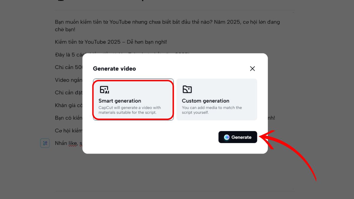 Cách tạo video Youtube bằng AI với CapCut AI bước 3.2