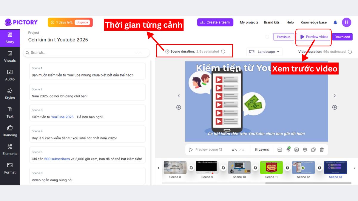 Công cụ làm video Youtube bằng AI- Hướng dẫn sử dụng Pictory bước 5.2