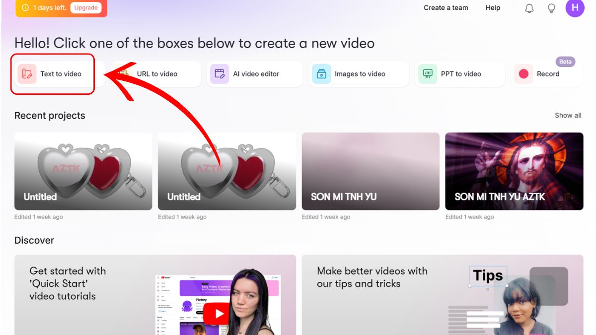 Công cụ làm video Youtube bằng AI- Hướng dẫn sử dụng Pictory bước 3