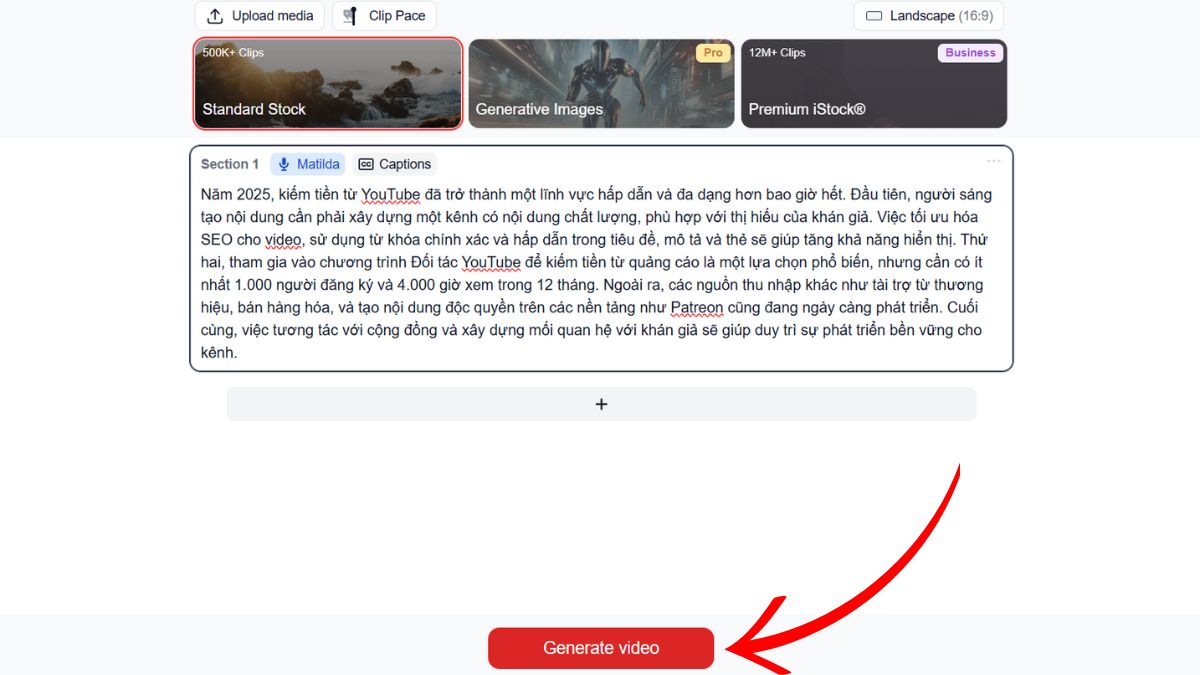 Cách làm video Youtube bằng AI với Videogen bước 4