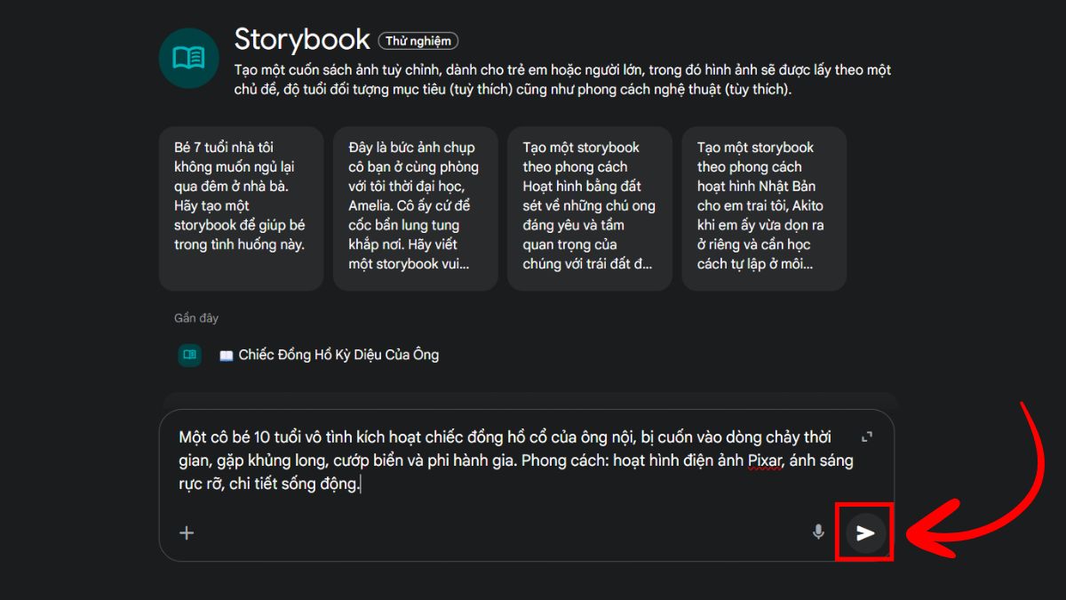 Hướng dẫn cách dùng tính năng Storybook trên Gemini tạo truyện tranh bước 4