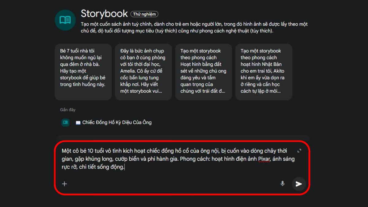 Hướng dẫn cách dùng tính năng Storybook trên Gemini tạo truyện tranh bước 2