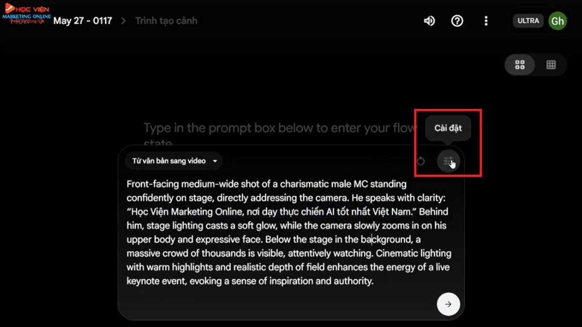 Cách tạo video Veo 3 có một nhân vật nói chuyện với giao diện Flow bước 2.1