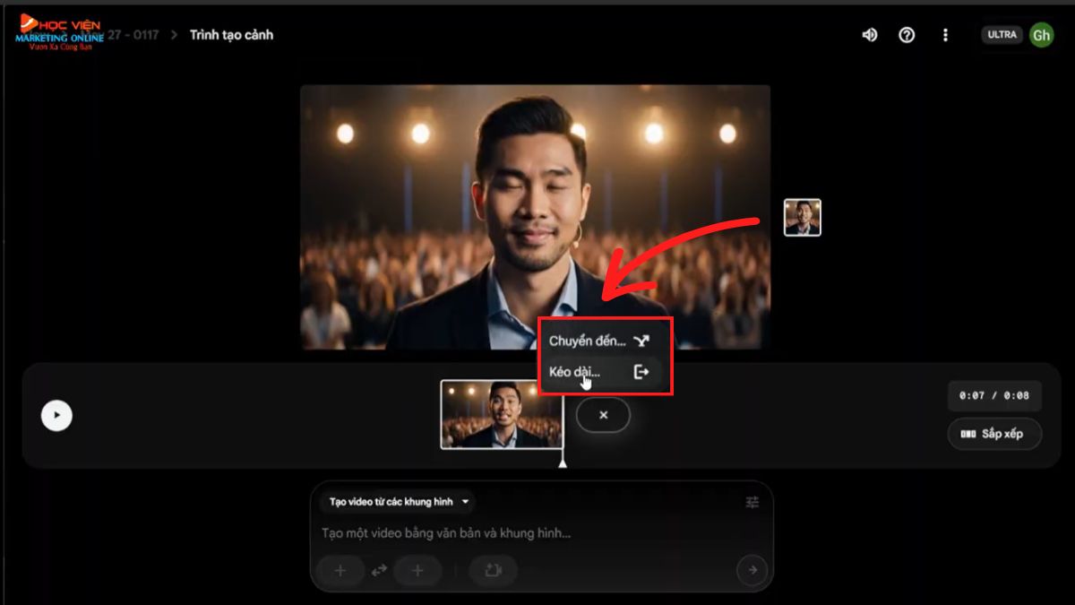 Cách tạo video dài hơn từ video gốc Veo 3 với giao diện Flow bước 2