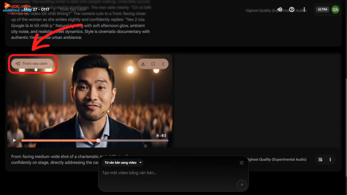 Cách tạo video dài hơn từ video gốc Veo 3 với giao diện Flow bước 1