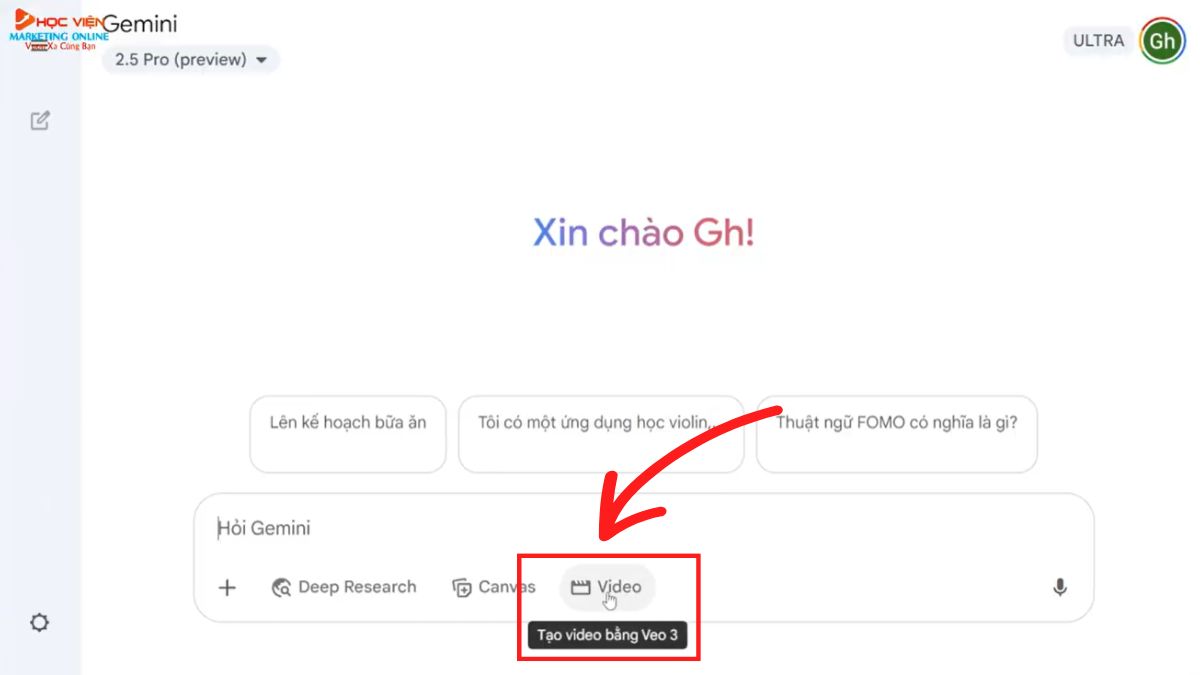 Hướng dẫn cách sử dụng Google Veo 3 qua Gemini- Cách tạo video với Gemini bước 1