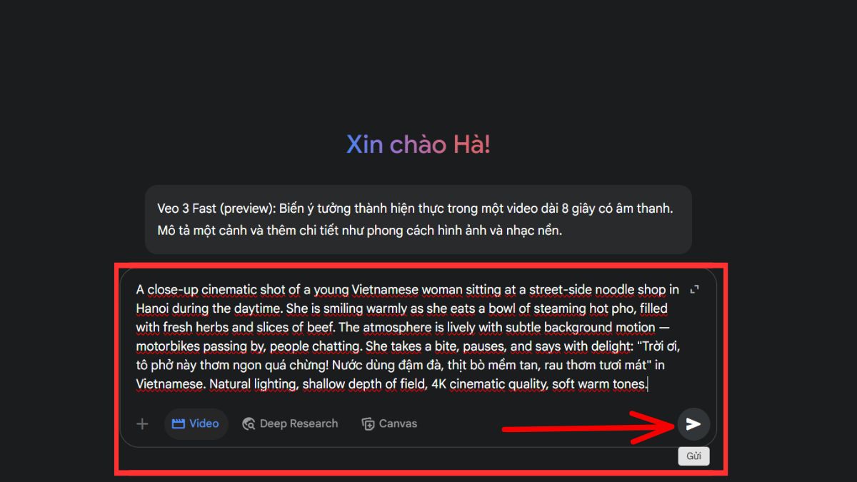 Hướng dẫn cách sử dụng Google Veo 3 qua Gemini Pro không cần chuyển vùng bước 5