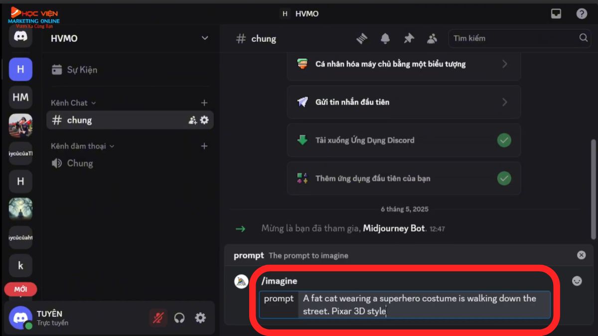 Cách dùng Midjourney thông qua Discord bước 6