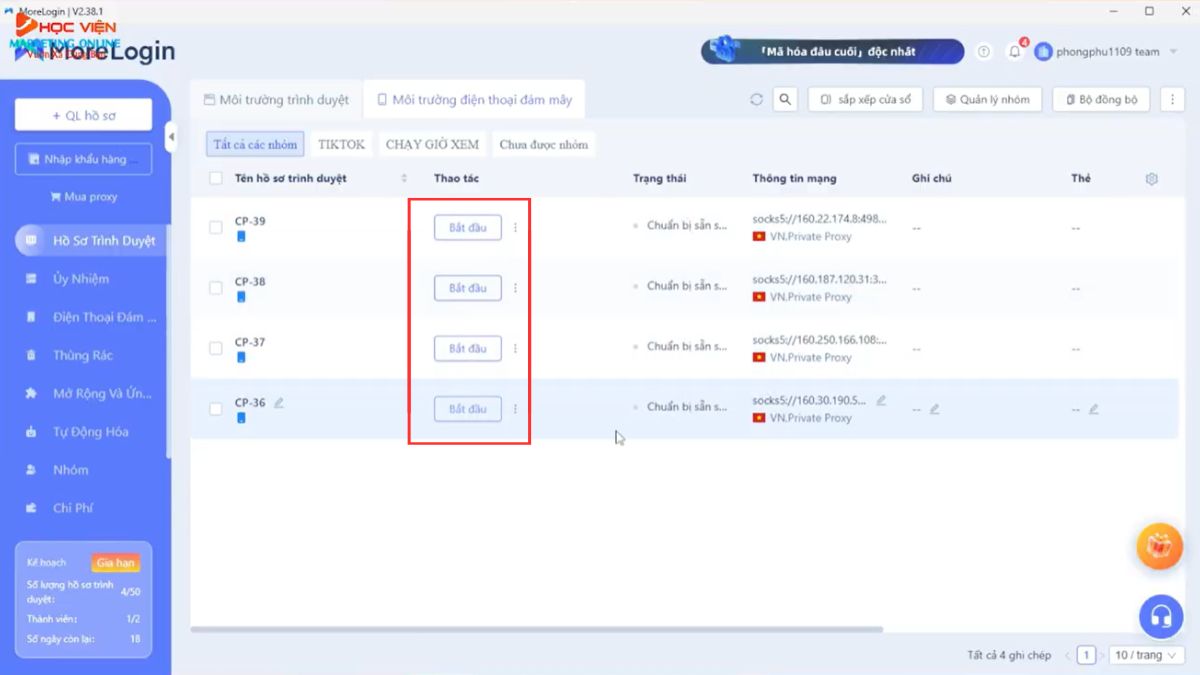 Hướng dẫn cách sử dụng dùng MoreLogin- Thiết lập điện thoại đám mây bước 3.1