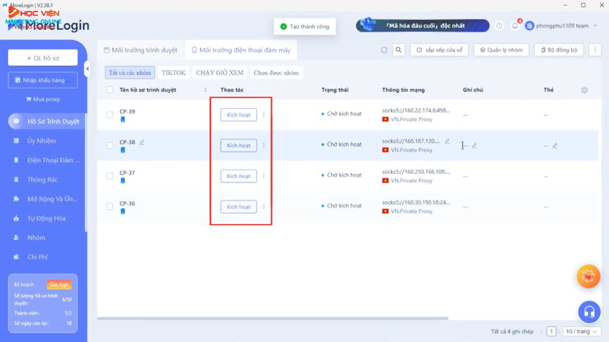 Hướng dẫn cách sử dụng dùng MoreLogin- Thiết lập điện thoại đám mây bước 2.1