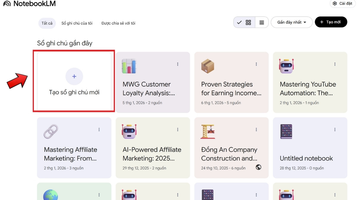 Hướng Dẫn Cách Hỏi- Đáp Với NotebookLM AI bước 2.1