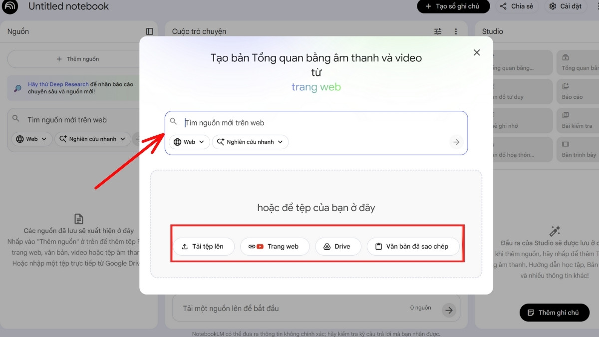 Hướng Dẫn Cách Hỏi- Đáp Với NotebookLM AI bước 2.2